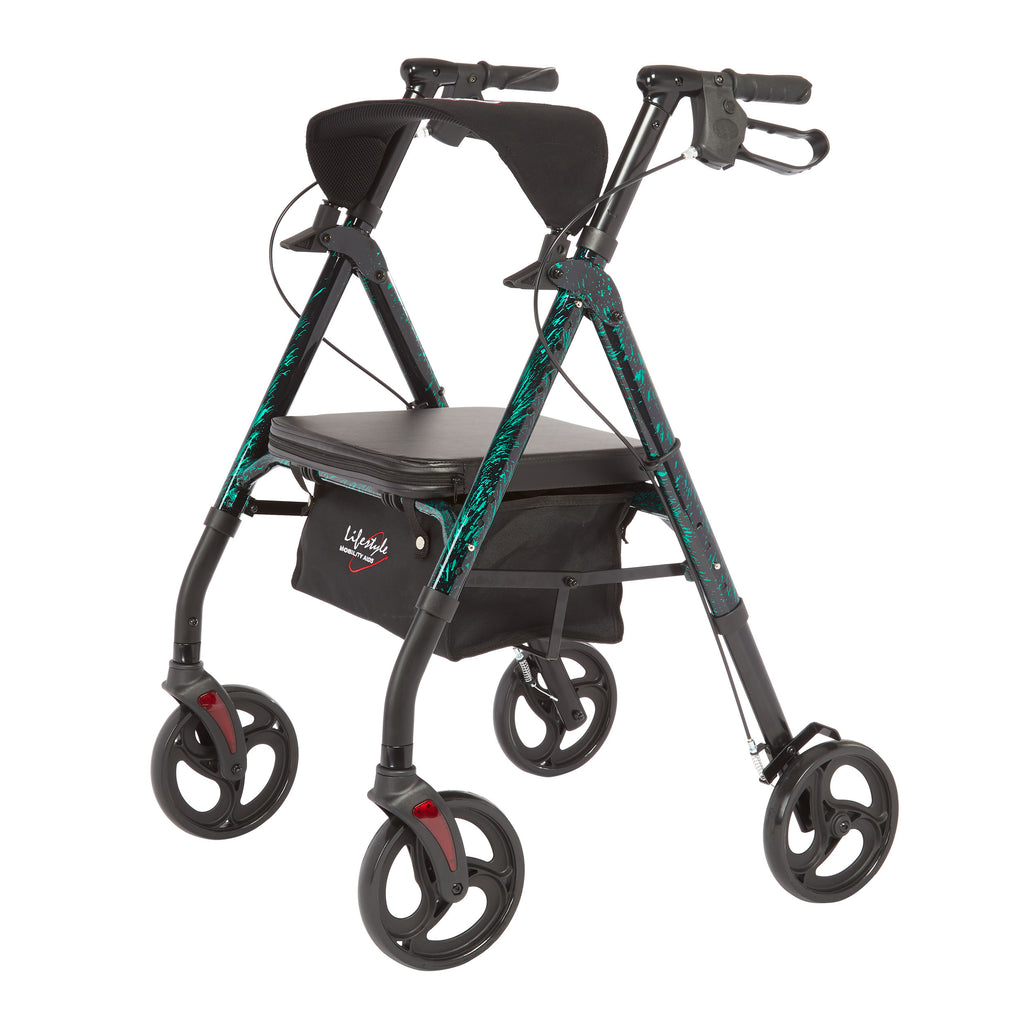 Rhythm Healthcare Royal Deluxe Universal Aluminum 4-Wheel Rollator | Multi-Level Height Adjustment