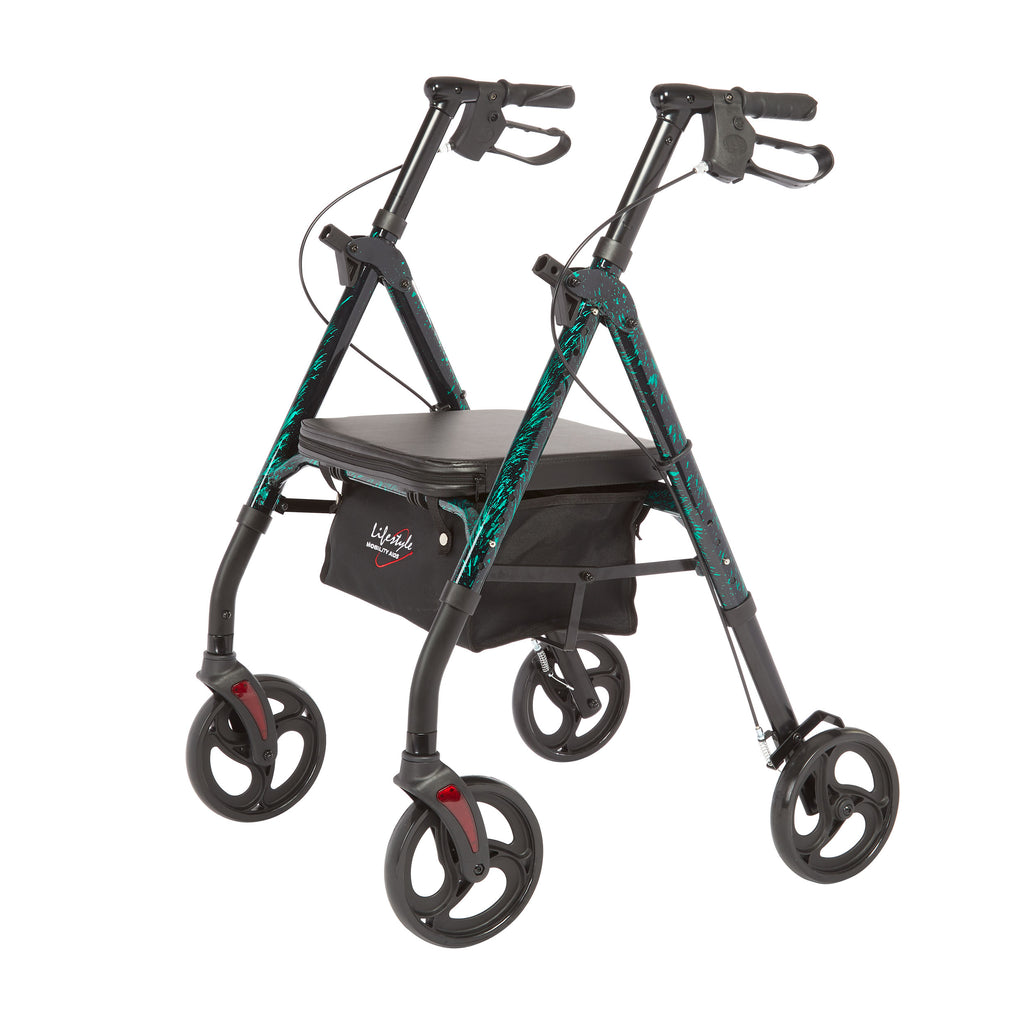 Rhythm Healthcare Royal Deluxe Universal Aluminum 4-Wheel Rollator | Multi-Level Height Adjustment