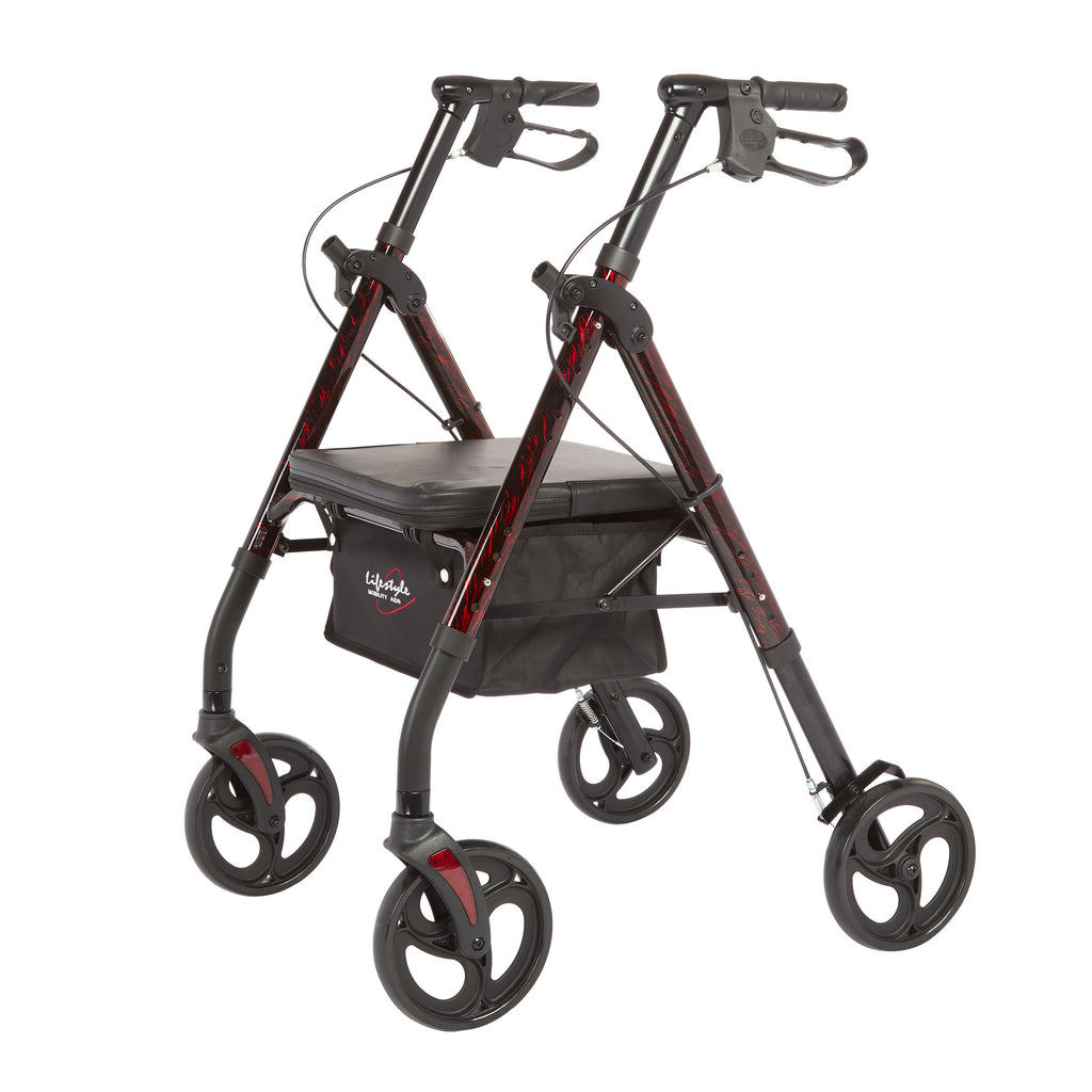 Rhythm Healthcare Royal Deluxe Universal Aluminum 4-Wheel Rollator | Multi-Level Height Adjustment