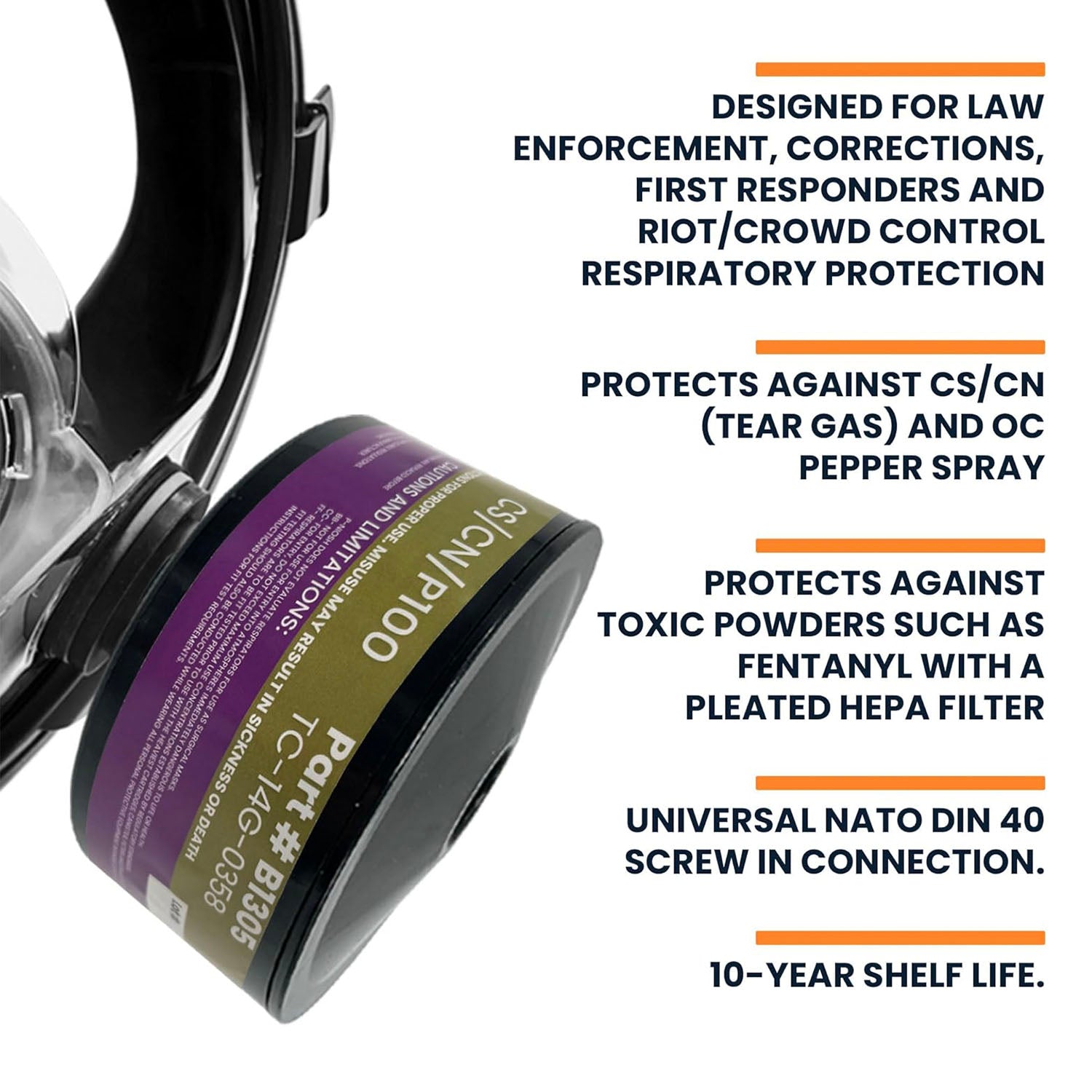 Elmridge B1305 Riot Control Canister – 40mm NATO Threaded CS/CN/P100 Respiratory Protection