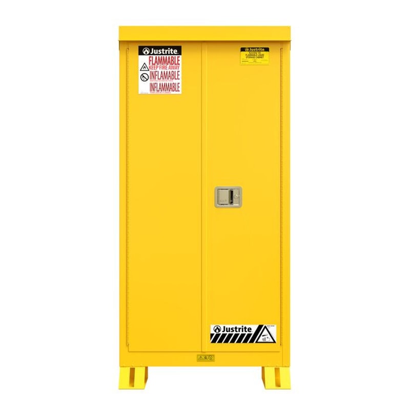 Justrite 813020 Outdoor Flammable Storage Cabinet 1 Shelf Self Close Doors Yellow, 30 Gallon
