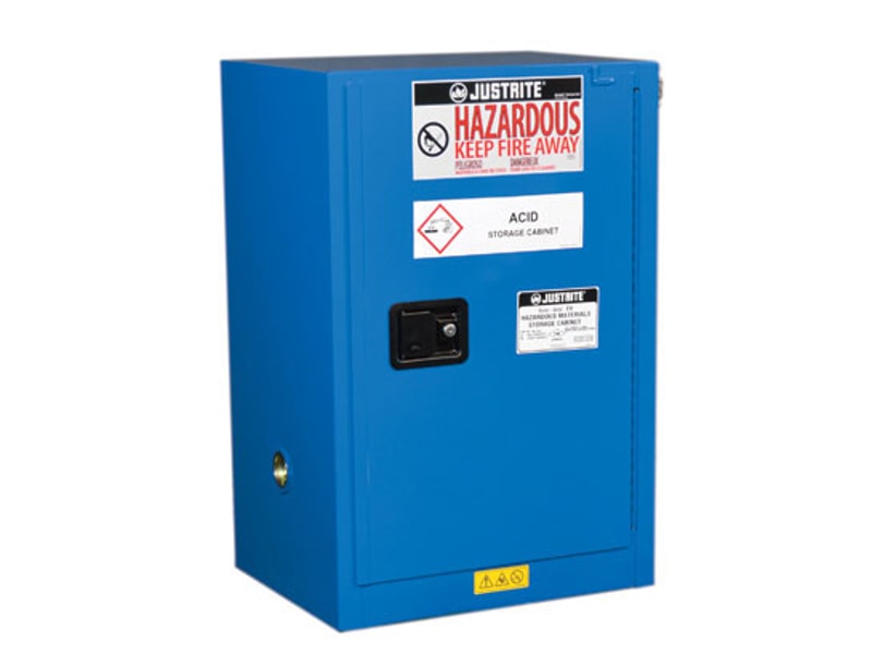 Justrite 861228 Sure Grip Ex Compac Hazardous Material Steel Safety Cabinet 1 Shelf 1 Self-Closing Door Royal Blue, 12 Gallon