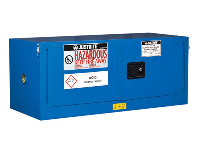 Justrite 861328 Sure Grip Ex Piggyback Hazardous Material Steel Safety Cabinet Cap 2 Self-Closing Doors Royal Blue, 12 Gallon