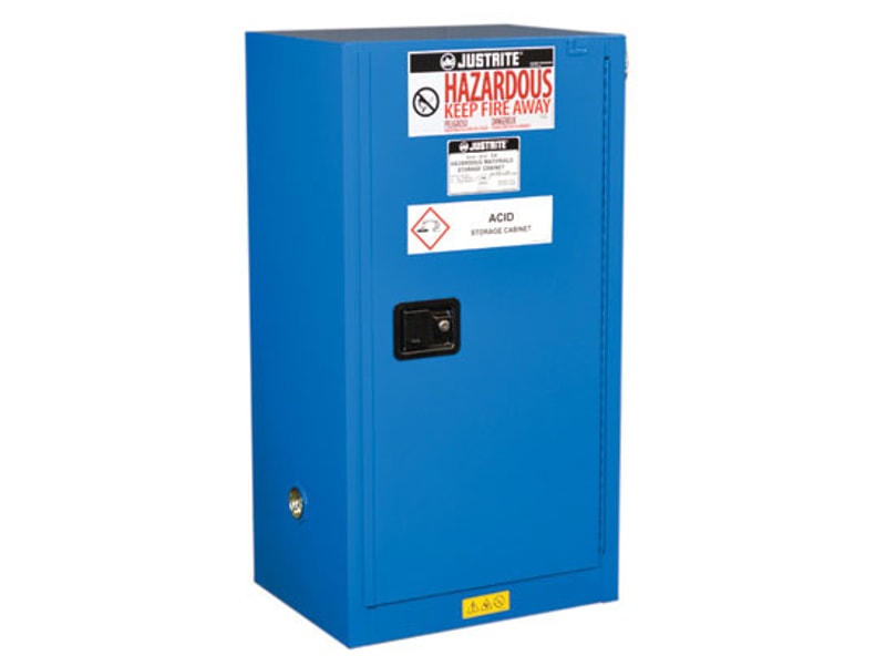 Justrite 861228 Sure Grip Ex Compac Hazardous Material Steel Safety Cabinet 1 Shelf 1 Self-Closing Door Royal Blue, 12 Gallon