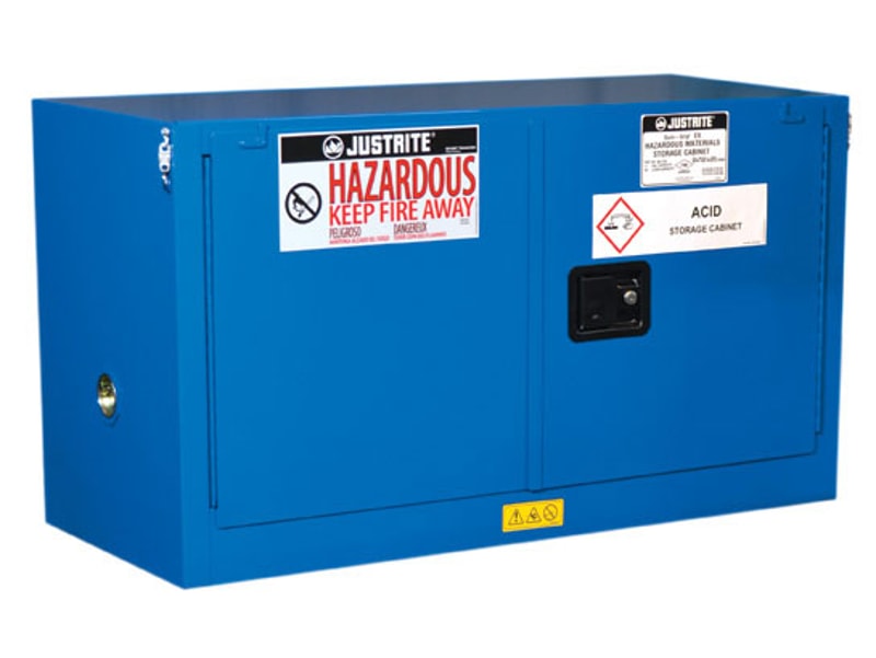 Justrite 861328 Sure Grip Ex Piggyback Hazardous Material Steel Safety Cabinet Cap 2 Self-Closing Doors Royal Blue, 12 Gallon