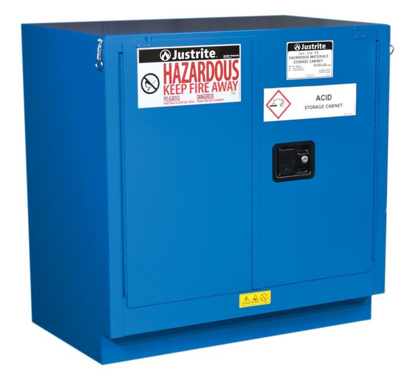 Justrite 862328 Sure Grip Ex Undercounter Hazardous Material Steel Safety Cabinet Cap 22 Gallon 1 Shelf 2 Self-Closing Doors Royal Blue, 22 Gallon