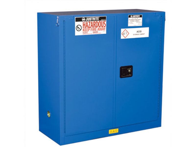 Justrite 863028 Sure Grip Ex Hazardous Material Steel Safety Cabinet 1 Shelf 2 Self-Closing Doors Royal Blue, 30 Gallon
