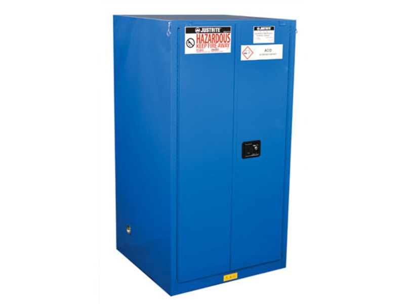 Justrite 863028 Sure Grip Ex Hazardous Material Steel Safety Cabinet 1 Shelf 2 Self-Closing Doors Royal Blue, 30 Gallon