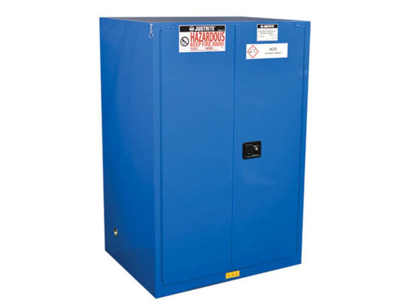Justrite 863028 Sure Grip Ex Hazardous Material Steel Safety Cabinet 1 Shelf 2 Self-Closing Doors Royal Blue, 30 Gallon