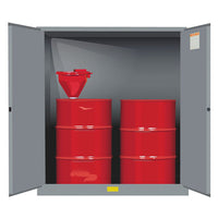 Justrite 110 Gallon, 2 Drum Vertical, 1 Shelf, 2 Doors, Manual Close, Flammable Cabinet With Drum Support, Sure-Grip EX