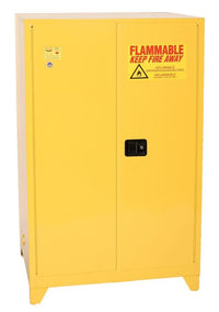 Justrite 3010XLEGS Tower Safety Cabinet 1 Shelf 2 Door Self Close Yellow, 30 Gallon