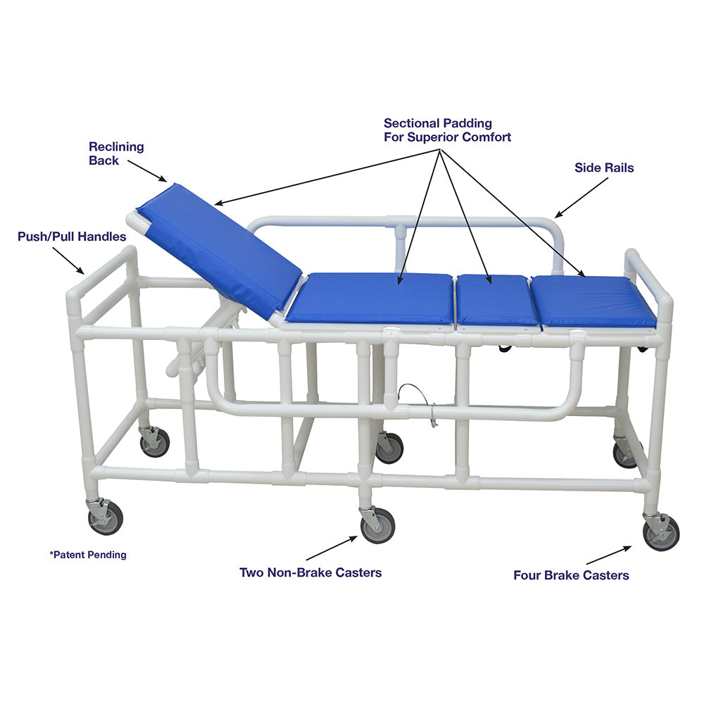 MJM International 911-HDPE Shower Gurney With High Density Polyethylene Bed Surface