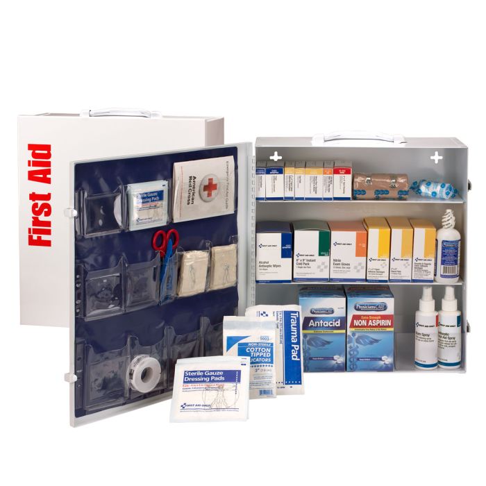 First Aid Only 100-Person ANSI 2021 Class A 3-Shelf First Aid Cabinet | Custom Logo Branding
