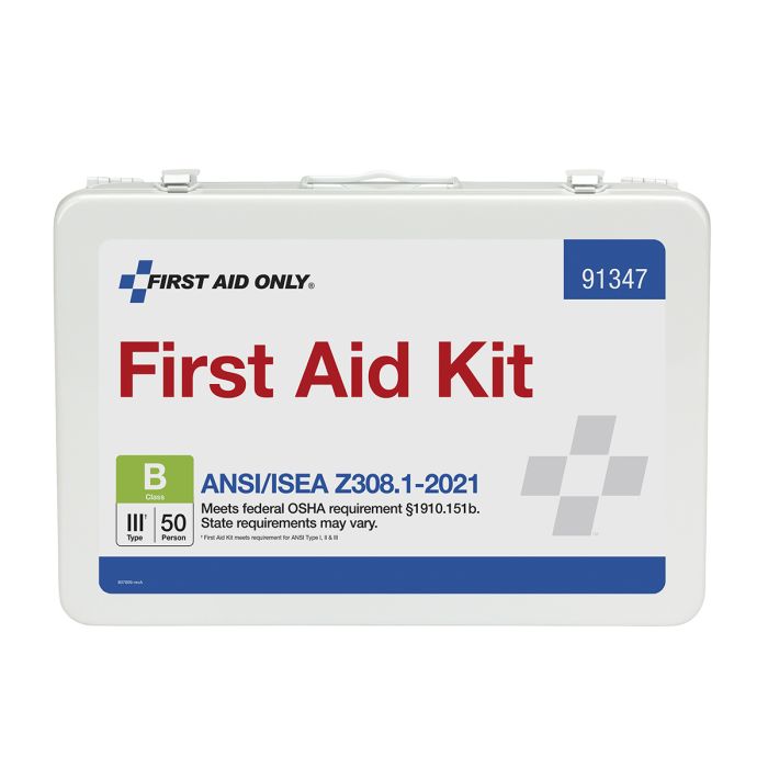 First Aid Only 50-Person ANSI 2021 Class B First Aid Kit | Heavy-Duty Metal Case
