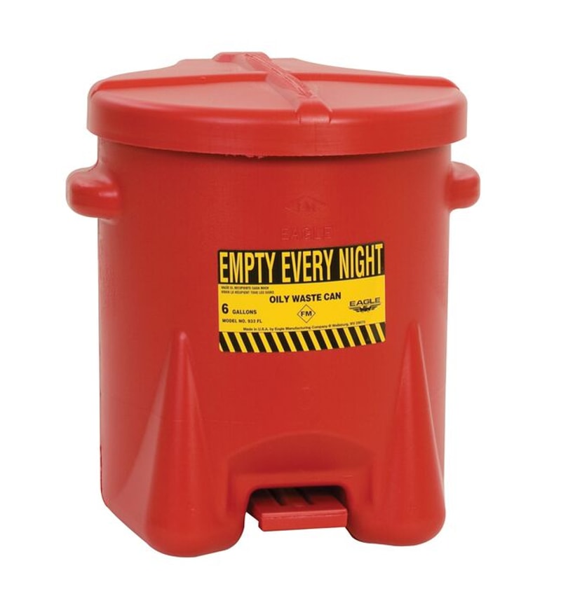 Justrite 933FL Plastic Oily Waste Can, Hands-Free, Self Close