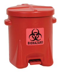 Justrite 943BIO 6 Gallon Biohazardous Plastic Waste Can, Foot-Operated, Red