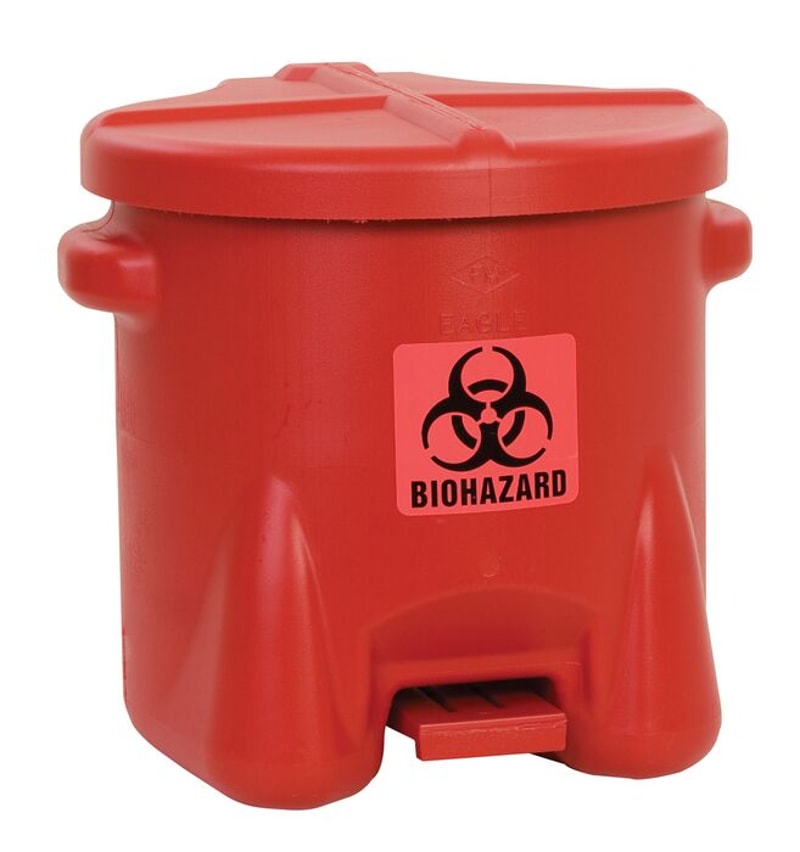 Justrite 945BIO Biohazardous Plastic Waste Can, Foot-Operated, Red