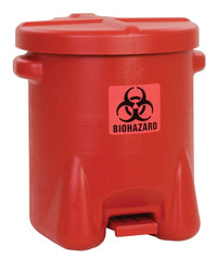 Justrite 945BIO Biohazardous Plastic Waste Can, Foot-Operated, Red