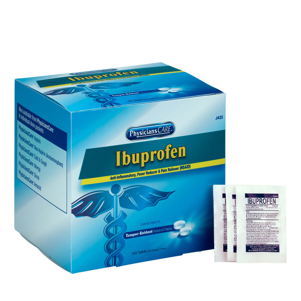 First Aid Only PhysiciansCare Ibuprofen 200mg Pain Reliever and Fever Reducer, 50 Packets of 2