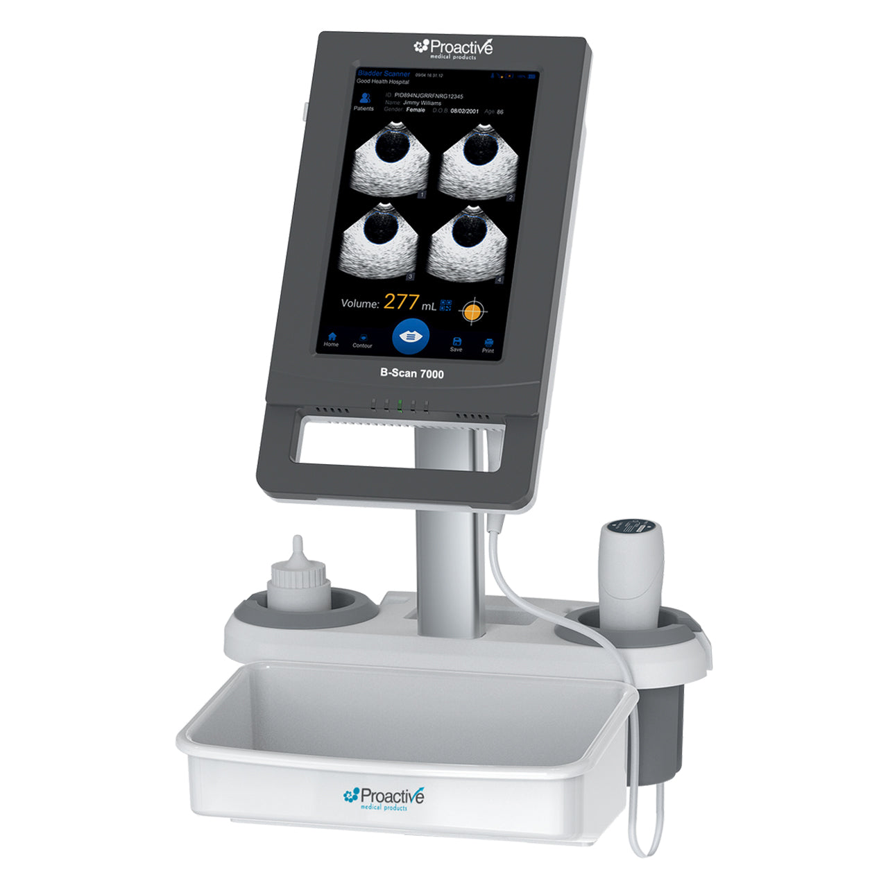 Proactive Medical Protekt B-Scan 7000 Ultra Sound Bladder Scanner w/ Convex Probe & Mobile Stand w/Basket