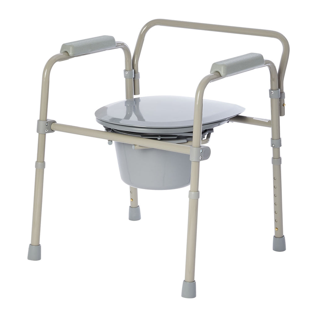 Rhythm Healthcare Elongated Folding Bedside Commode | 3-in-1 Medical-Grade Portable Toilet and Raised Toilet Seat