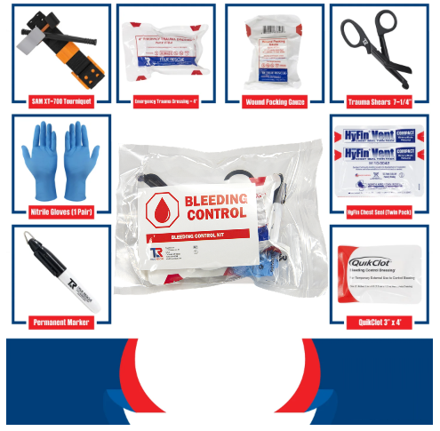 Cubix Safety BC3-Pq-SAMXT Personal Bleeding Control Kit - Premium with QuikClot Dressing and SAMXT Tourniquet