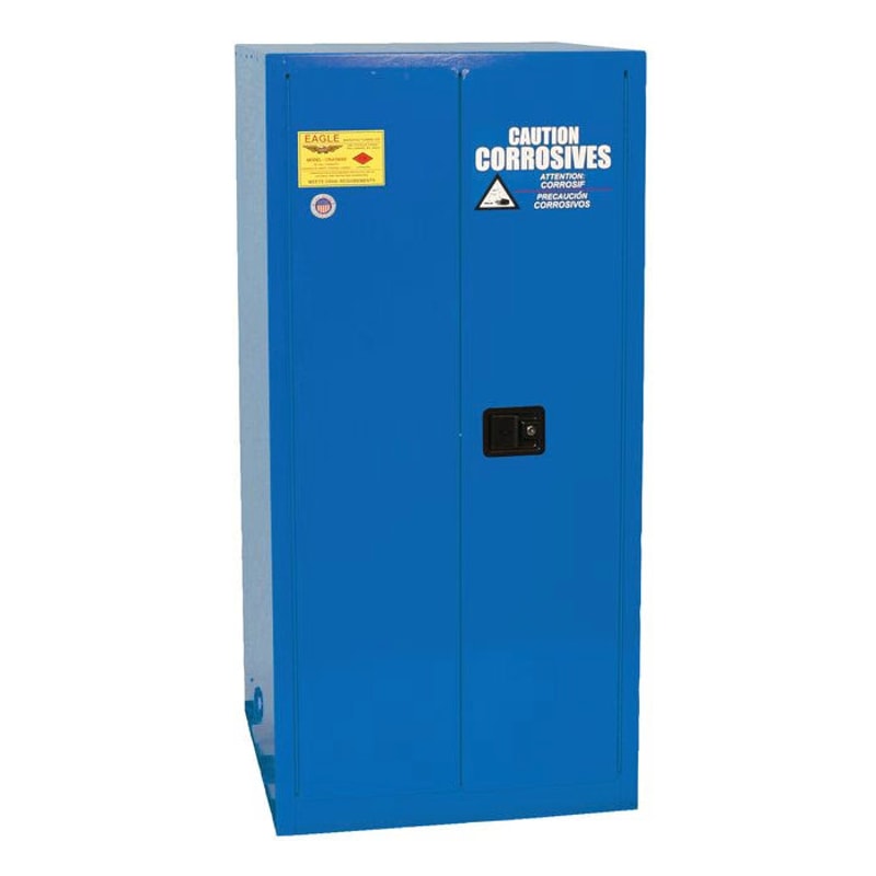 Justrite CRA1926X Acid Corrosive One Drum Vertical Metal Safety Cabinet 55 Gallon 1 Shelf 2 Door Manual Close Blue