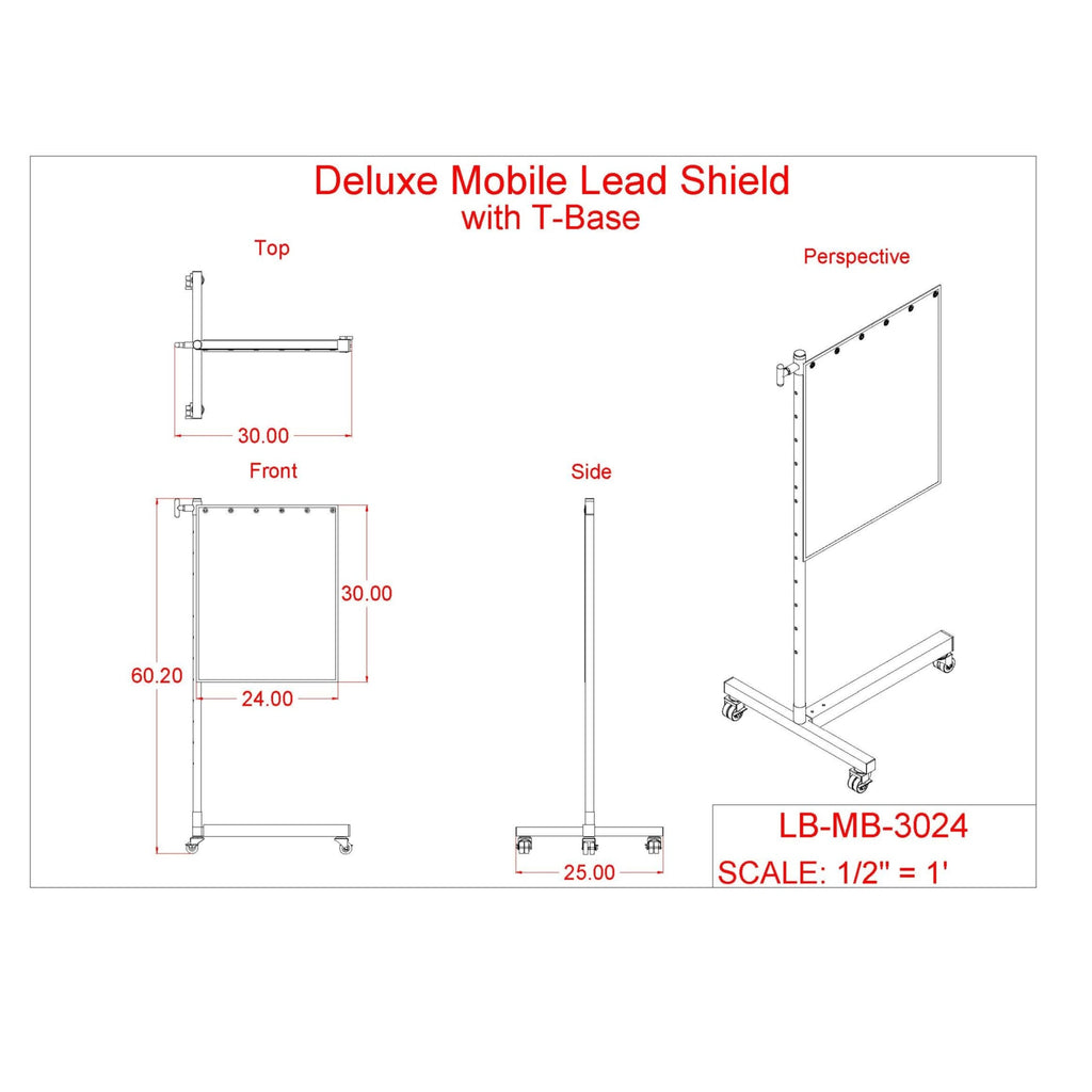 Phillips Safety Deluxe Mobile Lead Shield | 0.5mm Pb Eq Protection with Adjustable T-Base