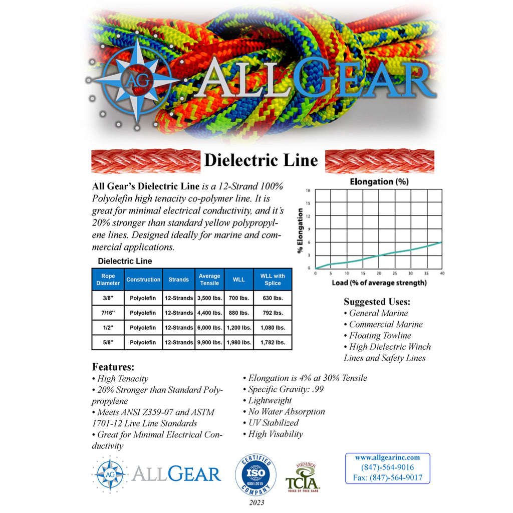 All Gear Polyolefin Dielectric 12-Strand Utility Line – Low-Conductivity Safety Rope
