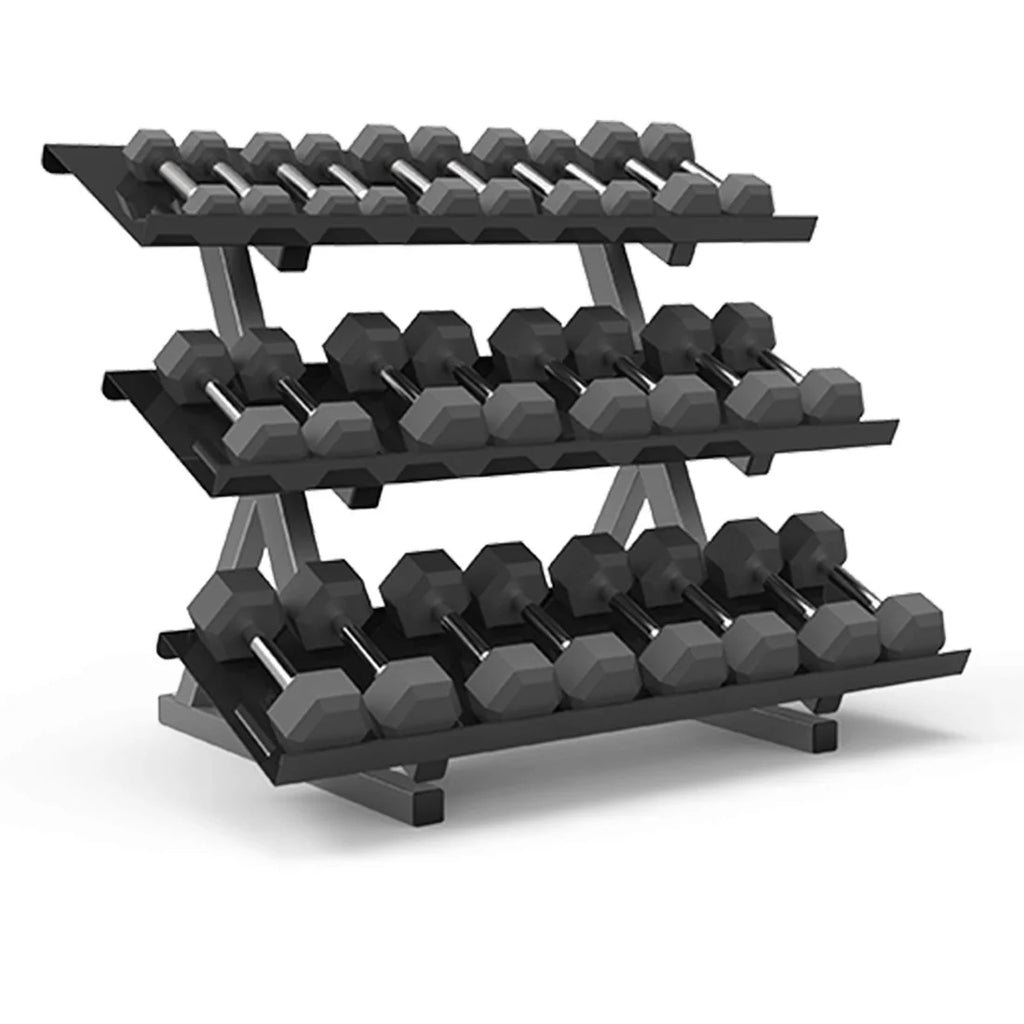 Freemotion Racks 5 ft (1.5 m) Hex Dumbbell Rack – Commercial 3-Tier Free Weight Storage Station