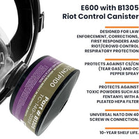 Elmridge Protection E600-1 – Full Face Gas Mask and Riot Control CS/CN/Fentanyl Canister Kit