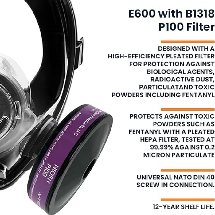 Elmridge Protection E600-2 Full Face Gas Mask and HEPA Filter Kit | Biological and Fentanyl Defense