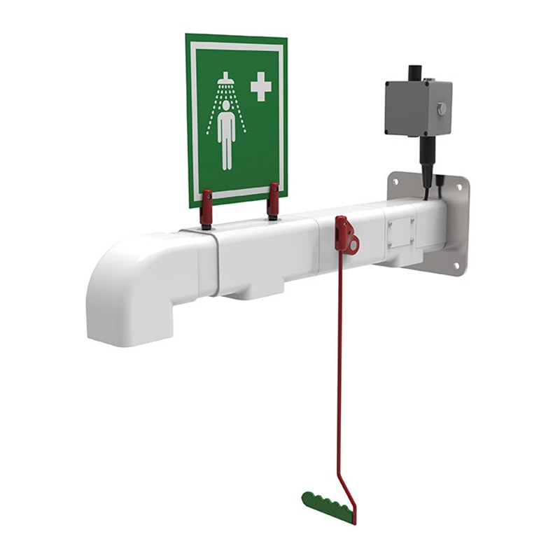 Justrite H2G-1H Wall Mount, Freeze Protected Hughes Drench Shower, Galvanized Pipe, 120V