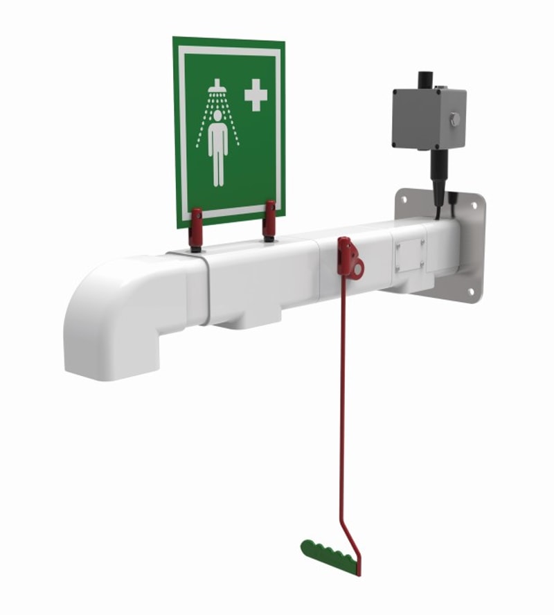 Justrite H2GS-1H Wall Mount, Freeze Protected Hughes Drench Shower, Stainless Steel Pipe, 120V