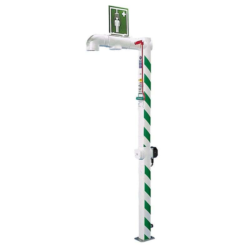 Justrite H5GS-1H Floor Mount, Closed ABS Bowl, Freeze Protected Hughes Drench Shower, Stainless Steel Pipe, 120V