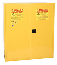 Justrite HAZ5510X Haz Mat Two Drum Vertical Safety Cabinet 110 Gallon 1 Shelf 2 Door Self Close Yellow