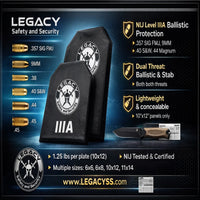 Legacy Safety and Security Level IIIA Dual-Threat Soft Armor Panels for Concealable Body Armor Carriers and Backpacks