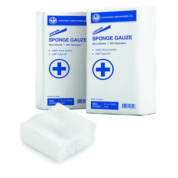 Jorgensen Labs J0193D Sponge Gauze 4" x 4" 12-Ply