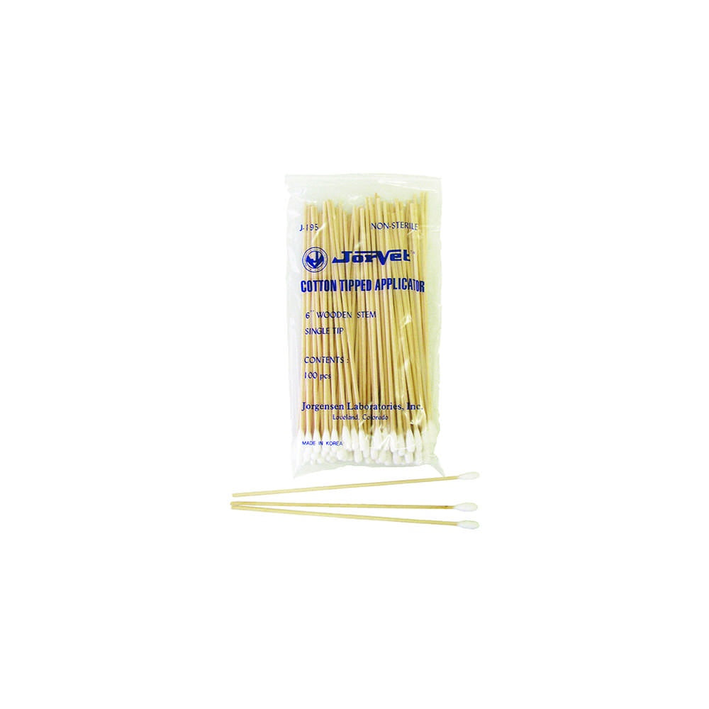Jorgensen Labs 6-Inch Wood Shaft Cotton Tip Applicator for Veterinary Clinical Use