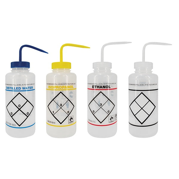 Jorgensen Labs Complete Set of 4 Labeled Wash Bottles for Laboratory Safety
