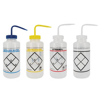 Jorgensen Labs Complete Set of 4 Labeled Wash Bottles for Laboratory Safety