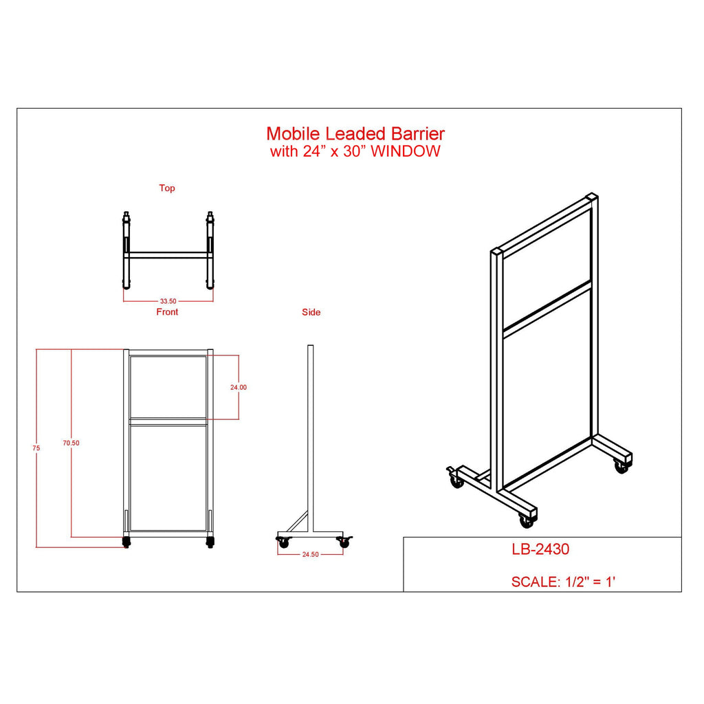 Phillips Safety LB-2430 Mobile Leaded Barrier with 24" x 30" Viewing Window
