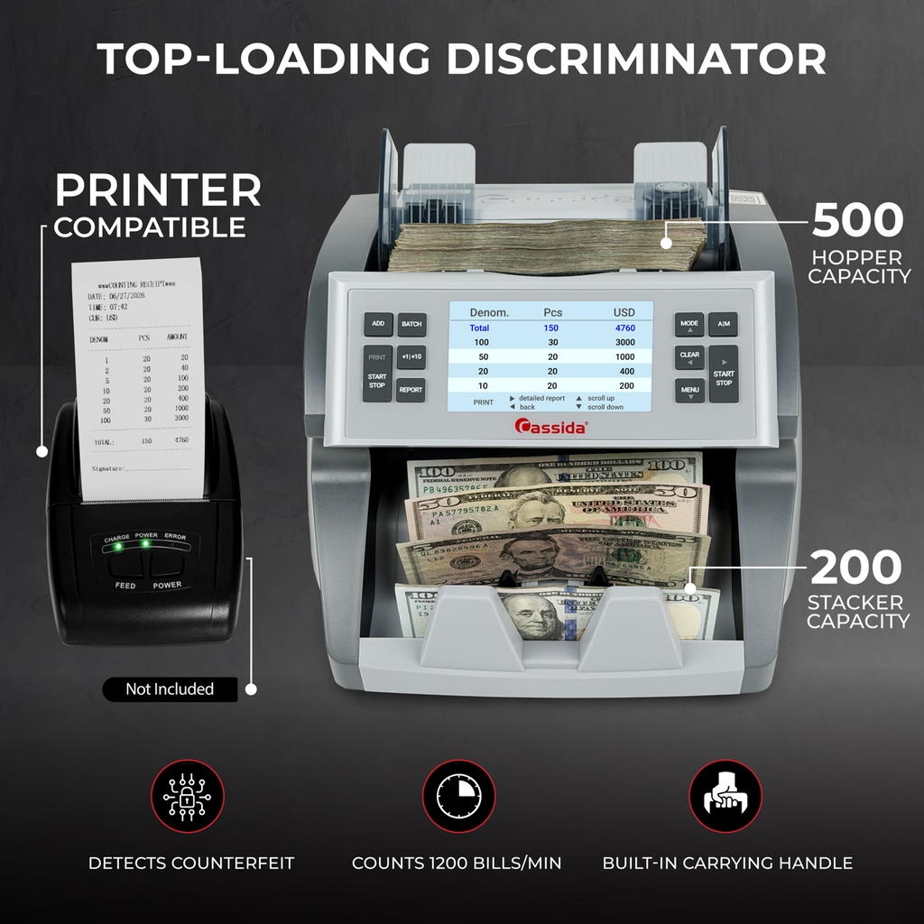 Cassida CRS-7500 Mixed Bill Counter Sorter and Reader