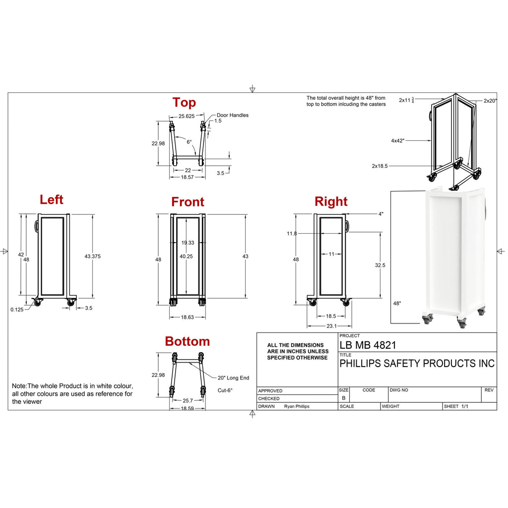 Phillips Safety Standing Mobile Lead Shield for Full-Body Clinical Radiation Protection