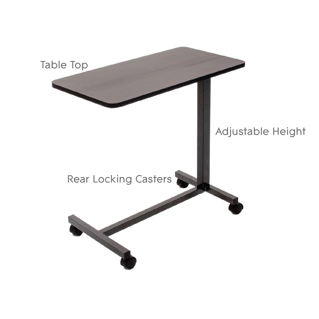 Rhythm Healthcare Deluxe Overbed Table – Height-Adjustable Mobile Surface for Enhanced Bedside Facility Care