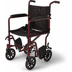 Medline Aluminum Transport Wheelchair, 8" Wheels, Supports up to 350 lbs, Red