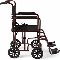 Medline Aluminum Transport Wheelchair, 8" Wheels, Supports up to 350 lbs, Red