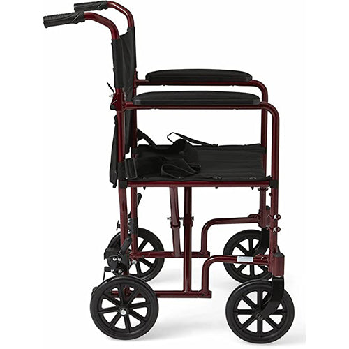 Medline Aluminum Transport Wheelchair, 8" Wheels, Supports up to 350 lbs, Red