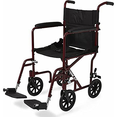 Medline Aluminum Transport Wheelchair, 8" Wheels, Supports up to 350 lbs, Red