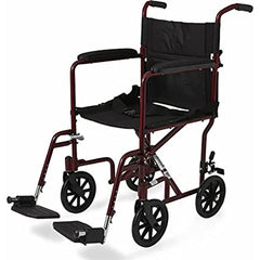 Medline Aluminum Transport Wheelchair, 8" Wheels, Supports up to 350 lbs, Red